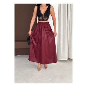Jupe longue évasée pour femme avec taille élastique et poches, longueur 95 cm, en tissu laqué brillant, adaptée au hijab - Product Image 2