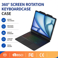 Étui pour clavier rotatif à 360 ° pour iPad (A16) 11ème gén 11 pouces 2025 et iPad 10ème gén 10.9 pouces 2022 rétro-éclairage