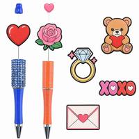 Décorations personnalisées Saint-Valentin en PVC 2D : Perles focales, embouts de stylo, breloques Cœur, Rose, Cupidon, Ours, Amour pour la personnalisation de stylos et crayons DIY en gros