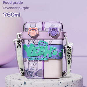 Bottiglia d'acqua in plastica da 760 ml, carina e kawaii, a forma di macchina fotografica con doppio beccuccio, cannuccia e tracolla, adatta per acqua bollente. - Product Image 5
