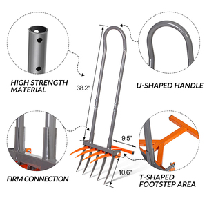 JH-Mech Fourche à main large pour mélanger le compost, facile à utiliser, robuste, 9 dents, en acier au carbone de haute qualité - Product Image 3