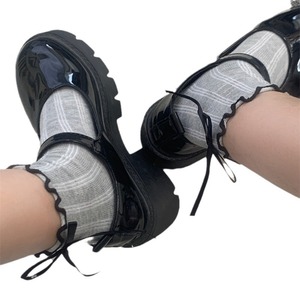 Calcetines de media pantorrilla para mujer con lazo en el talón, estilo japonés, transpirables, de malla, JK, gris, negro, blanco - Product Image 5