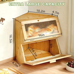 Wooden Bread Box With Lid Rectangle Large Capacity Storage Box For <b>Kitchen</b> Food And Dessert - Product Image 4