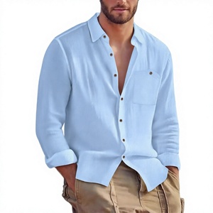 Spring New <b>Men's</b> Vintage Mandarin Single Breasted Knitted Solid Color Spandex/Polyester Loose Casual <b>Long</b>-Sleeve <b>Cardigan</b> Shirt - Product Image 4