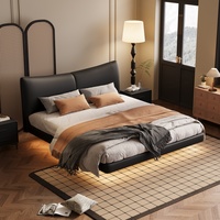 Lit flottant minimaliste moderne en cuir véritable Chambre à coucher principale Petit appartement Léger Lit double italien de luxe Meubles