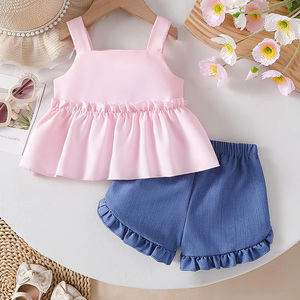 <span class=keywords><strong>Abbigliamento</strong></span> per Bambini all'Ingrosso OEM ODM, Set Estivo in Cotone per Bambina con 2 Pezzi, Top Floreale e Pantaloncini - Product Image 2