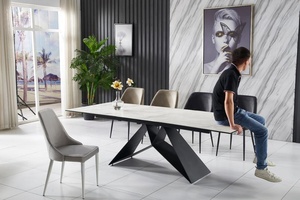 <span class=keywords><strong>Table</strong></span> de salle à manger rectangulaire moderne de luxe à <span class=keywords><strong>rallonges</strong></span> réglables Nouvelle mode Plaque de roche en céramique à motif de marbre pour la maison Bar Hôtel - Product Image 5
