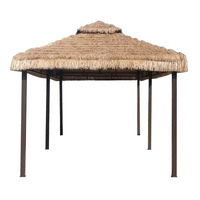 Tente parapluie imperméable à protection UV avec structure en fer à quatre pieds, auvent pour cour, pavillon extérieur en chaume, terrasse, ferme