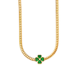 Set di Gioielli da Donna in Acciaio Inossidabile Placcato Oro con Zirconi Verdi, Collana a Cuore, Bracciale e Orecchini a Quadrifoglio - Product Image 5