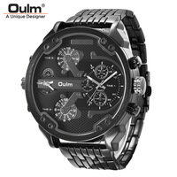 Montre à quartz pour homme Oulm 3548, cadran super grand, marque de luxe, double fuseau horaire