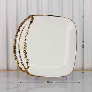 <span class=keywords><strong>Plato</strong></span> Cuadrado de <span class=keywords><strong>Porcelana</strong></span> Glam con Detalles de Plumas Doradas de Lujo, 6/7/8/9/10/12 Pulgadas, para Bodas, Despedidas de Soltera y Cenas - Product Image 3
