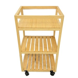 Étagère de rangement en bambou Chobi Family 42x33x76,5 cm à trois niveaux avec roulettes pour chambre, salon, cuisine - Product Image 1