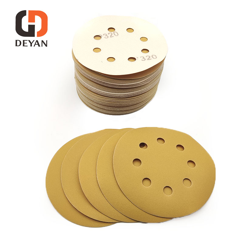 Высококачественная золотисто-желтая орбитальная абразивная наждачная бумага с крючком и петлей или клейкой основой для удаления краски автомобиля