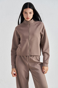 カスタムロゴ女性用長袖コート高弾性ジッパー女性用スポーツジャケット速乾性ヨガジャケットジム付き - Product Image 4