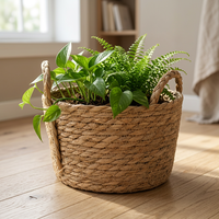 Panier suspendu en jonc de mer tressé, fait main, écologique, pot de fleurs en jonc de mer naturel pour une utilisation intérieure et extérieure multi-usages
