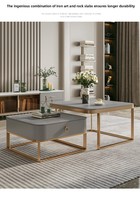Table basse carrée en marbre avec structure métallique, style moderne minimaliste, facile à nettoyer, durable, idéale pour les petits espaces, meubles de salon