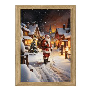 Cuadro de Pueblo Navideño Enmarcado, Pintura al Óleo sobre Lienzo, Arte de Pared con Marco de Madera Negra, Impresión de Cabaña Rústica, Decoración para el Hogar - Product Image 4