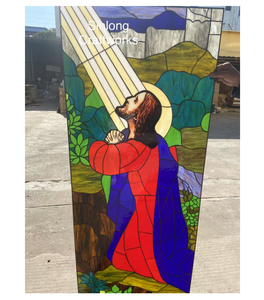 Leaded Copper <strong>Foil</strong> Stained Glass <strong>Window</strong> With Church People UV Printing - Product Image 5