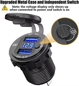 شاحن سيارة USB مزدوج QC3.0 مع شاشة عرض الفولتية وقدرة 18 واط ومفتاح إيقاف للسيارات والحافلات - 12-24 فولت - Product Image 1