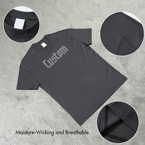 OEM Custom Logo 220GSM Cooling Sports T‑Shirt Cotton Lyocell Spandex <b>Patchwork</b> Design Solid Short Sleeve Regular Shoulder - Product Image 2