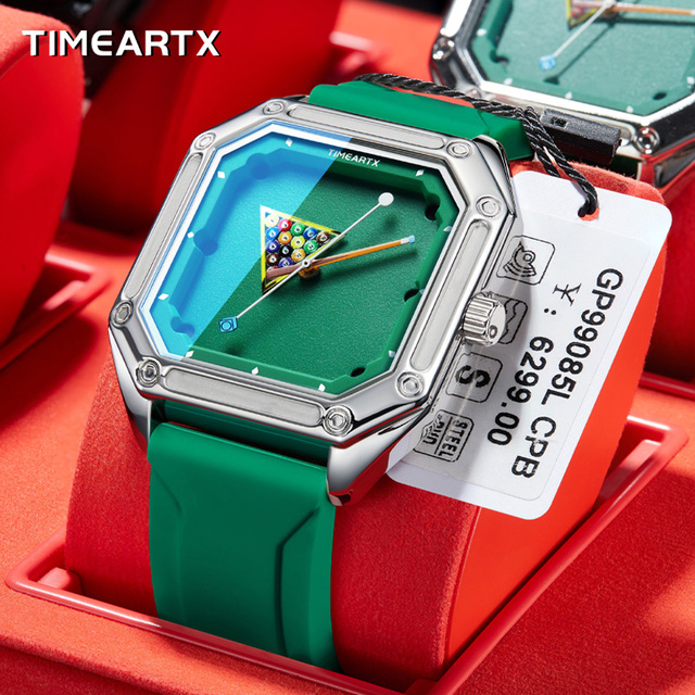TIMEARTX New Men's Billiard Dial Quartz Watch 30M Waterproof Luminous Rubber Strap Metal Case Sporty Design Wristwatches TA-5047