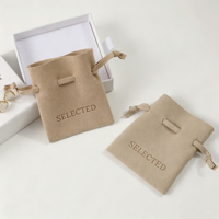 Sac à cordon en microfibre de haute qualité, couleur crème ivoire, 7*8 cm, petit format, avec logo personnalisé, pour cadeaux de mariage, emballage de boucles d'oreilles, colliers et bagues
