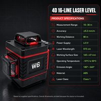 Niveau laser vert 4D 16 lignes 360 degrés, auto-nivelant, outil de nivellement croisé pour l'installation de carreaux muraux et de sols, la construction