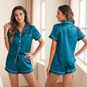 Conjunto de Pijamas de Seda Satinada Personalizables 2025 para Mujer, Ropa de Dormir con Logotipo en la Parte Delantera con Encaje, Pijama de 2 Piezas - Product Image 3