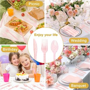 Vaisselle jetable en plastique transparent coloré avec paillettes pour fêtes, couteaux, cuillères, fourchettes pour anniversaires et événements - Product Image 3