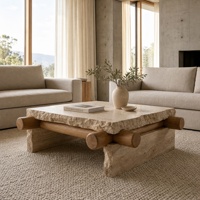 Table basse en pierre Wabi Sabi naturelle, durable et écologique, table carrée rustique, table centrale pour salon, décoration de maison de luxe, meubles
