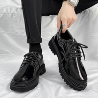 Chaussures habillées pour hommes en cuir synthétique brillant, style Derby britannique, à lacets, confortables, tendance printemps, décontractées, rehaussantes et à semelle épaisse