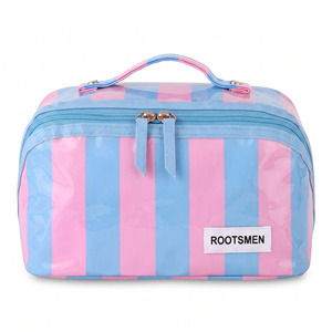Estuche de Maquillaje Plano con Rayas de PVC Brillante, Rosa, Azul, Beige, Verde Mostaza, Bolsa de Maquillaje con Logotipo Personalizado, OEM, ODM, BSCI - Product Image 3