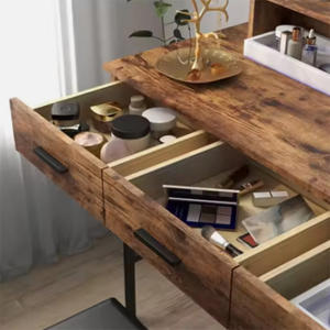 Coiffeuse moderne à <span class=keywords><strong>3</strong></span> tiroirs avec miroir éclairé, tabouret rembourré plus large, beaucoup <span class=keywords><strong>de</strong></span> rangement, ensemble <span class=keywords><strong>de</strong></span> coiffeuse pour hôtels, salle à manger, en bois - Product Image 3