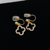 Boucles d'oreilles clips de luxe motif trèfle à quatre feuilles porte-bonheur, classiques, entièrement serties de zircon, hypoallergéniques, non percées