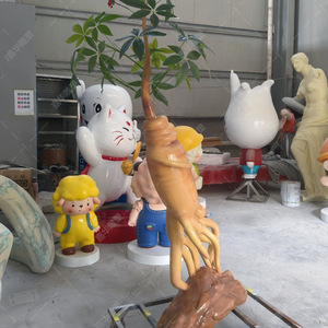 Sculpture en fibre de verre de ginseng simulé, grande décoration de plante artisanalette à poser au sol pour extérieur - Product Image 3