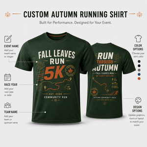 Camiseta para Correr con Estampado de Hojas Otoñales, Evento de Carrera 5K, Ropa de Running Personalizada, Carrera Comunitaria - Product Image 6