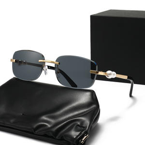 نظارات شمسية معدنية مربعة بدون إطار مزينة باللؤلؤ للنساء والرجال لعام <span class=keywords><strong>2026</strong></span>، نظارات عالية الجودة أنيقة وعصرية للحفلات، نظارات واقية للسيدات - Product Image 2