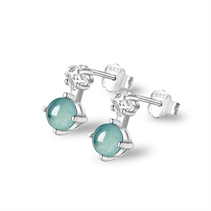 Natural genuine A-grade jade blue water pearl ear <b>stud</b> earrings, ice-grade jade, S925 <b>silver</b> inlay, women's style earrings - Product Image 1
