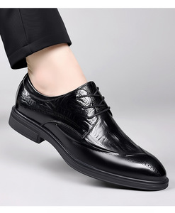 Chaussures décontractées noires en cuir véritable à bout pointu, lacets, semelle extérieure en caoutchouc antidérapante, semelle intermédiaire en EVA, solides, vente en gros - Product Image 4