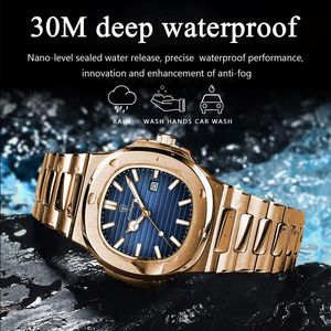 Poedagar 613 PP Rose Gold vuông thạch anh người đàn ông xem sáng ngày thép không gỉ sang trọng đồng hồ kinh doanh nam không thấm nước Đồng hồ - Product Image 5
