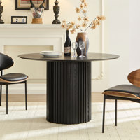 [Stock US] Table à manger ronde en MDF de style moderne du milieu du siècle, 46,45 pouces, en NOIR, expédition rapide depuis l'entrepôt US, MOQ 1 unité
