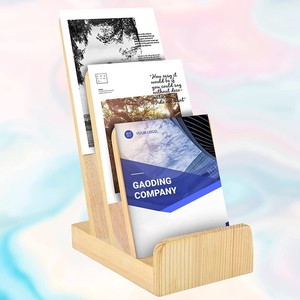 Estante de madera para revistas, organizador de escritorio de 3 niveles, color madera natural, para oficina, almacenamiento de libros y documentos, estante de exhibición, 8,89x12,7x19,5 cm - Product Image 1