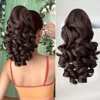 Extension de cheveux en queue de cheval multicolores en forme de griffe, marron foncé, rouge bordeaux, 14 pouces de long, bouclée ondulée, résistante à la chaleur