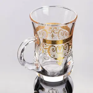 Vaso de cristal hecho a mano para té y café, vaso de cristal de 6oz y 180ml con borde de pintura de oro Real de Alemania