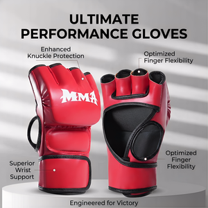 Guantes de Boxeo Profesionales de Cuero de Grano Completo con Cierre de Gancho y Bucle, Medios Dedos, para Muay Thai, Kickboxing, Artes Marciales y Boxeo - Product Image 4