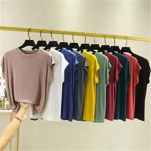 Mulheres Verão Estilo Coreano Sem Mangas de Cor Sólida Solto Tripulação Blusa Bodysuit Mock T O 2023 T-Shirt Em Torno Do Pescoço Casuais