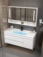 Meuble de salle de bain moderne en bois massif avec double vasque intégrée en céramique, éclairage LED, durable, meuble-lavabo mural