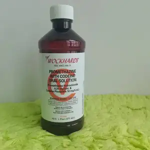473ml Amber PET Hi-Tech Actavis Wockhardt berkualitas Akorn Prometh minuman batuk sirup botol hewan peliharaan dengan tutup tulisan merah