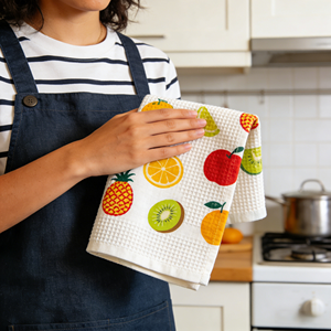 Serviettes de cuisine en coton écologique de qualité supérieure, imprimées avec logo personnalisé, rectangulaires, en tissu gaufré doux à haute densité - Product Image 3