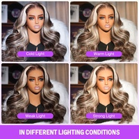 Perruques sans colle Megalook 13x6 Lace Frontal, brun foncé avec mèches blondes, ondulées, pré-coupées, faciles à poser pour débutantes